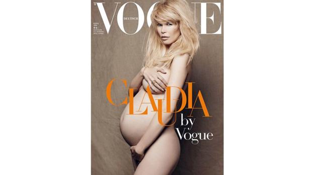 Das Cover der deutschen Vogue zeigt eine schwangere Claudia Schiffer.