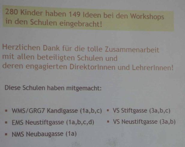 Eine Liste von Schulen, die an Workshops teilgenommen haben, mit Dank an Direktoren und Lehrer.