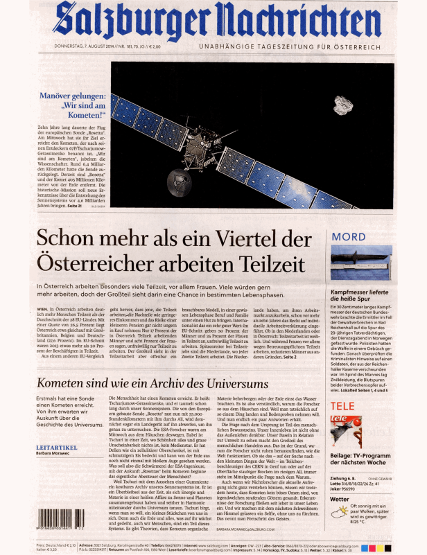 Die Raumsonde „Rosetta“ nähert sich dem Kometen Tschurjumow-Gerassimenko.