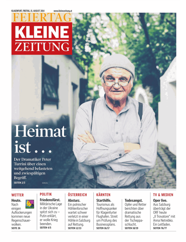 Der Dramatiker Peter Turrini auf der Titelseite der Kleinen Zeitung.