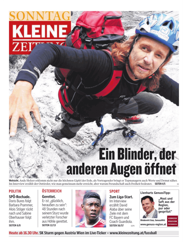 Der Osttiroler Andy Holzer klettert an einer Felswand.