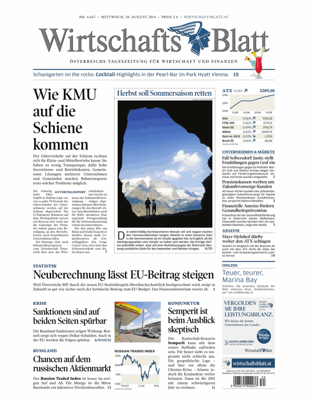 Zwei Wanderer vor einer Berglandschaft unter dem Titel „Herbst soll Sommersaison retten“.