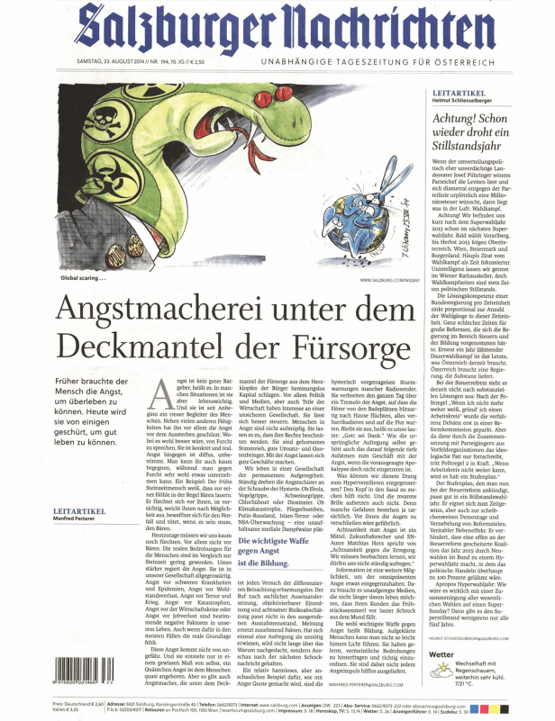 Karikatur zum Thema Angstmacherei in Politik und Medien mit Schlange und verängstigtem Hasen.