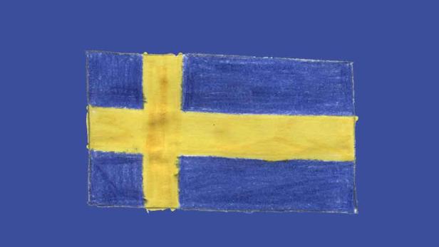 Eine gezeichnete Darstellung der schwedischen Flagge.