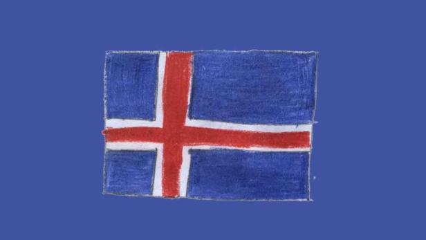 Die Flagge von Island mit blauem Hintergrund und einem roten Kreuz mit weißer Umrandung.