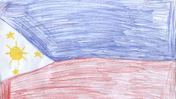 Eine Kinderzeichnung der Flagge der Philippinen.