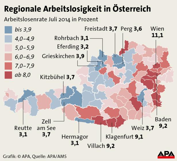 Wien und Villach mit höchster Arbeitslosigkeit