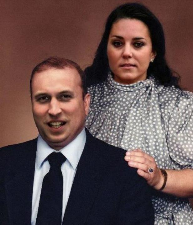 Ein Porträt von Prinz William und Prinzessin Kate vor einem braunen Hintergrund.