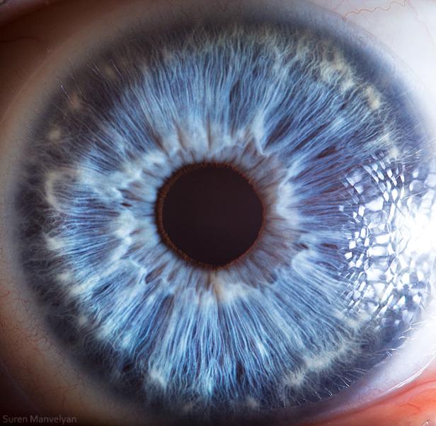 Nahaufnahme eines blauen menschlichen Auges.
