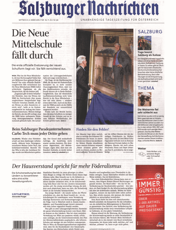 Titelseite der Salzburger Nachrichten vom 4. März 2015.