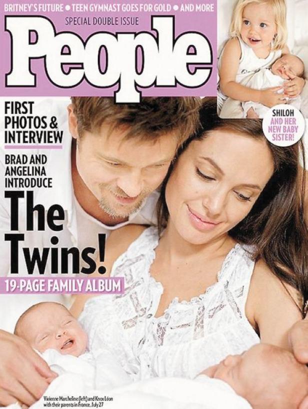 Das Cover des People-Magazins zeigt Brad Pitt, Angelina Jolie und ihre Zwillinge Vivienne Marcheline und Knox Léon.