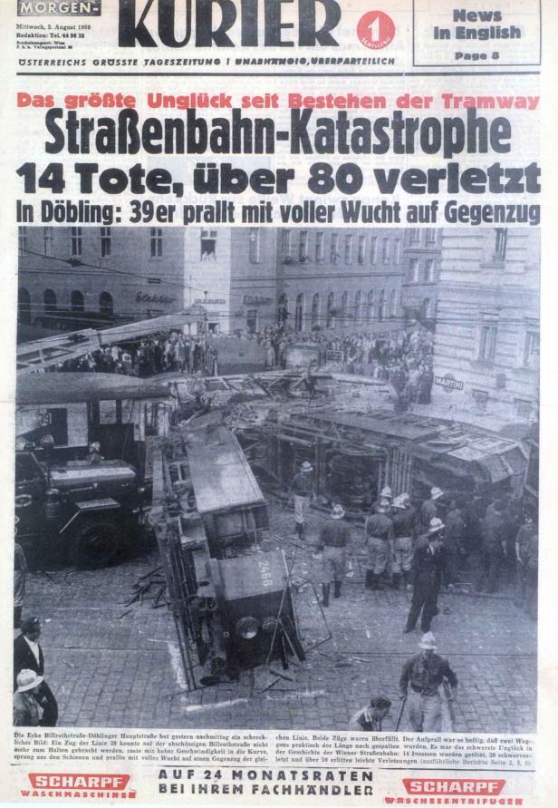 Ein Zeitungsartikel über eine schwere Straßenbahn-Katastrophe in Wien-Döbling mit Toten und Verletzten.