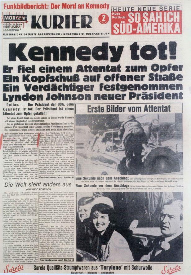 Titelseite des „Kurier“ vom 23. November 1963 mit der Schlagzeile „Kennedy tot!“.