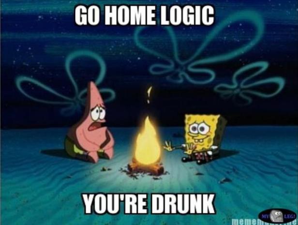 Spongebob und Patrick sitzen betrunken an einem Lagerfeuer.