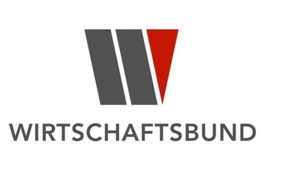 Das Logo des Wirtschaftsbundes mit drei stilisierten Säulen, eine davon rot.