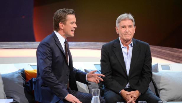 Thomas Gottschalk im Gespräch mit Harrison Ford in der Sendung „Wetten, dass..?“.