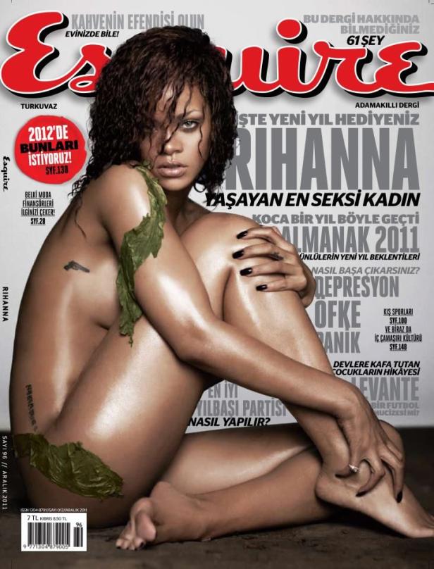 Das Cover des Esquire-Magazins zeigt Rihanna mit strategisch platzierten Blättern.
