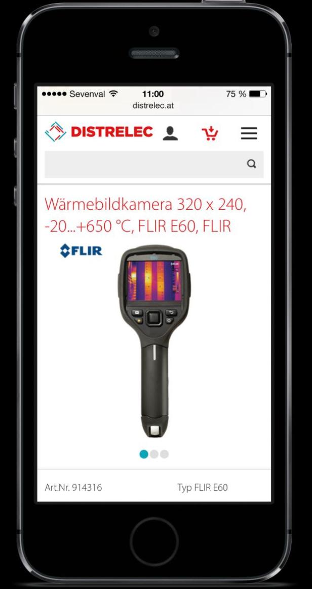 Auf dem Bildschirm eines Smartphones wird eine FLIR E60 Wärmebildkamera angezeigt.