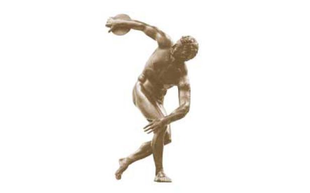 Eine Statue des Diskuswerfers in Vorbereitung auf den Wurf.