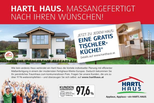 Ein modernes Hartl Haus mit Garten und dem Angebot einer gratis Tischler-Küche.
