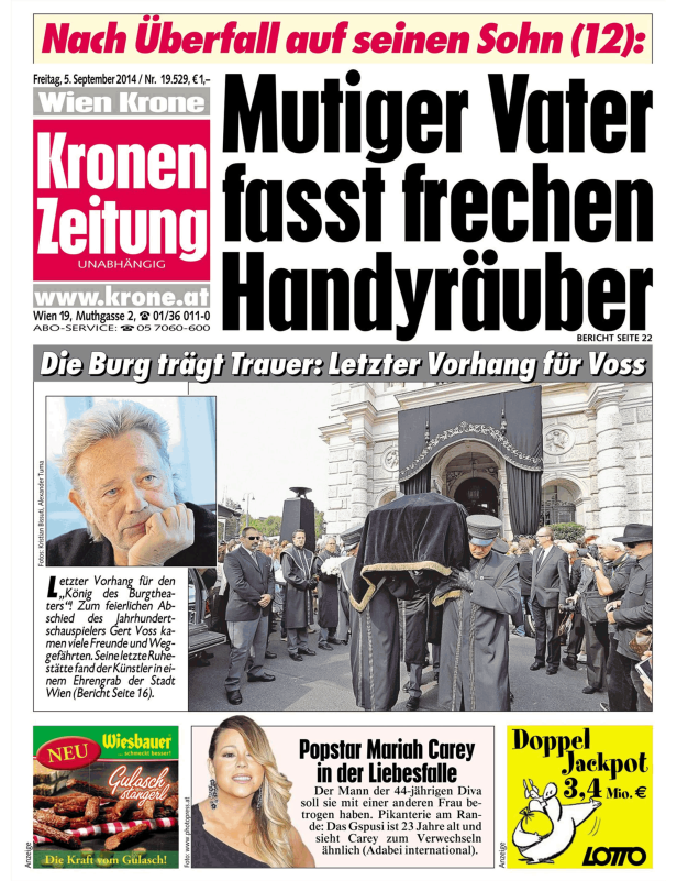 Die Beerdigung von Gert Voss vor dem Burgtheater in Wien.