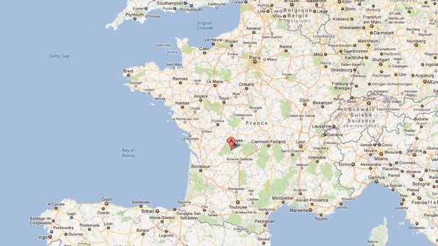 Eine Straßenkarte von Frankreich und angrenzenden Ländern mit dem Fokus auf Frankreich.