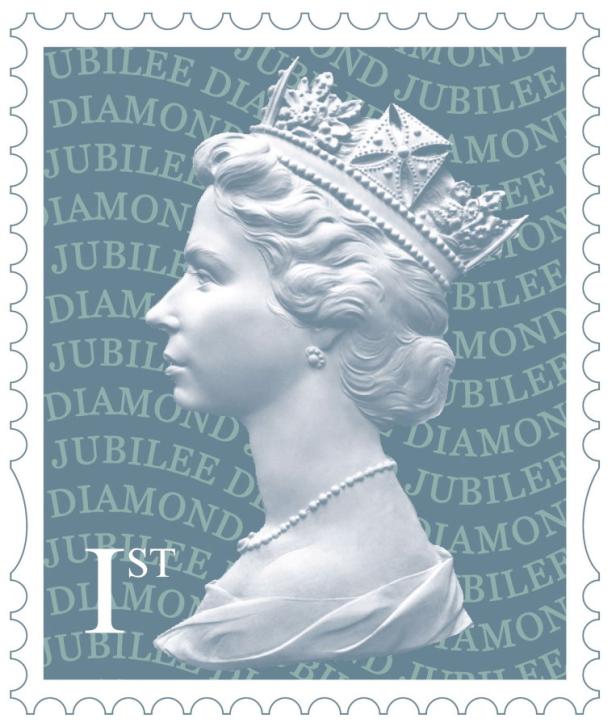 Eine Briefmarke zum Diamantjubiläum mit dem Porträt von Königin Elisabeth II..