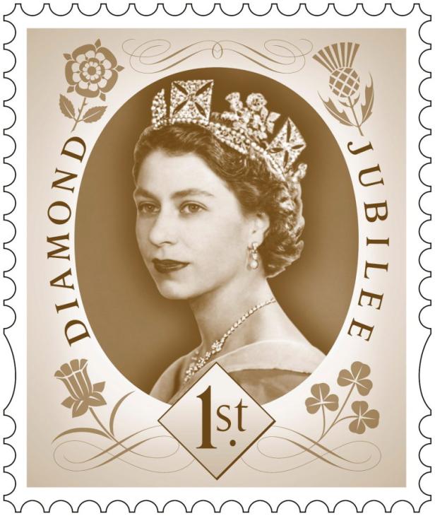 Eine Briefmarke zum diamantenen Thronjubiläum mit einem Porträt von Königin Elizabeth II..