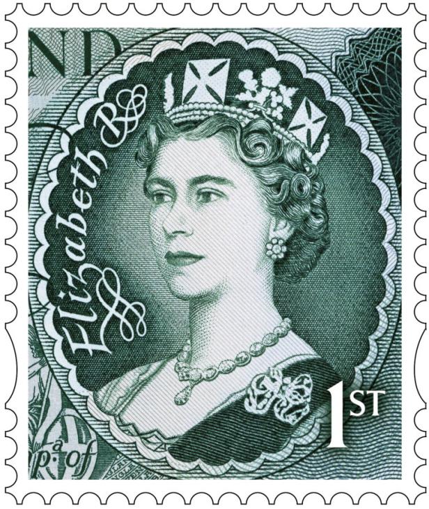 Eine Briefmarke mit dem Porträt von Königin Elizabeth II..