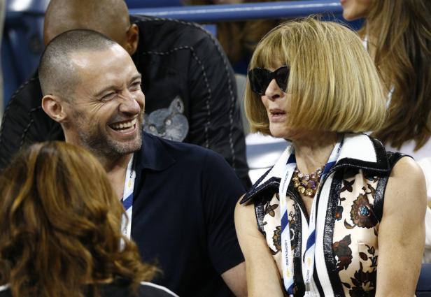 Hugh Jackman und Anna Wintour bei einem Tennismatch der US Open.