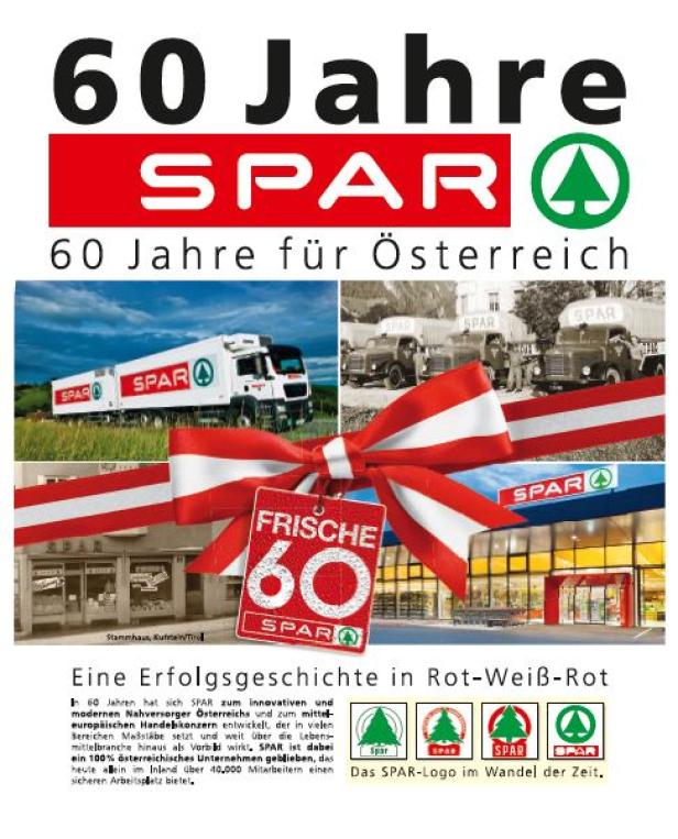Eine Collage zum 60-jährigen Jubiläum von SPAR Österreich mit historischen und modernen Bildern.