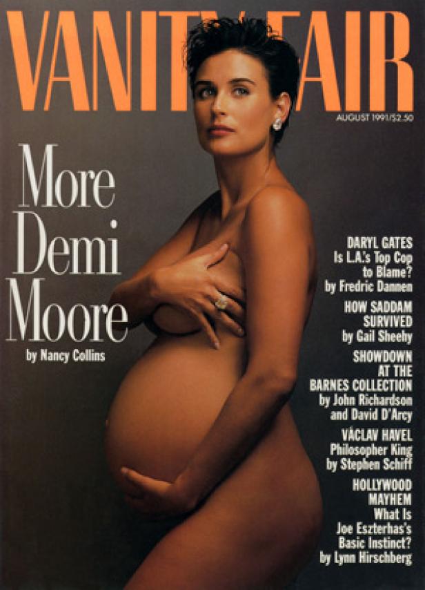 Das Cover des Vanity Fair Magazins vom August 1991 zeigt eine schwangere Demi Moore.