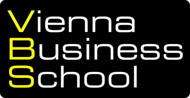 Das Logo der Vienna Business School auf schwarzem Hintergrund.