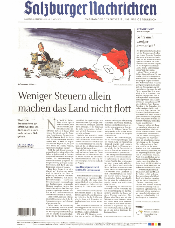 Karikatur in der „Salzburger Nachrichten“ zum Thema Steuerreform.