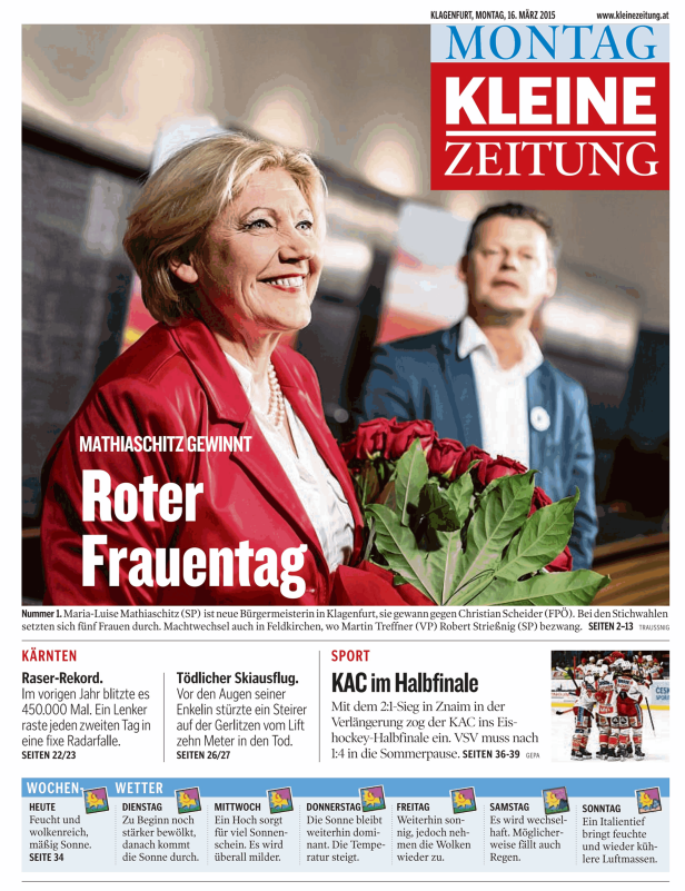 Maria-Luise Mathiaschitz (SP) gewinnt die Bürgermeisterwahl in Klagenfurt.