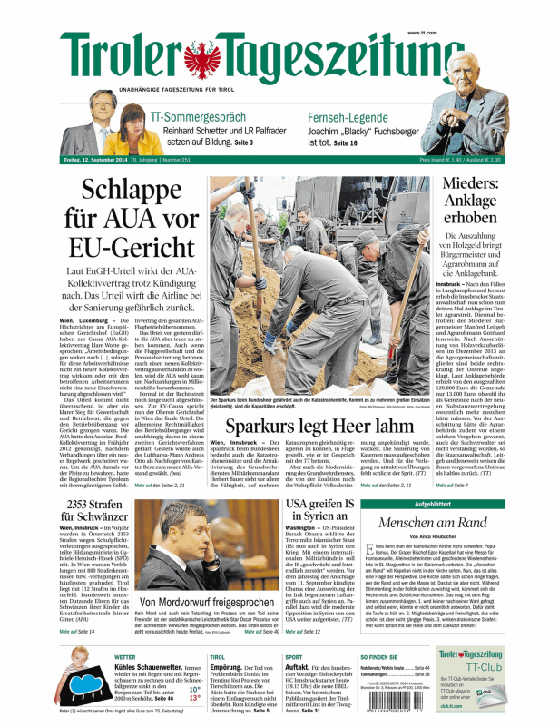 Titelseiten vom 12.09.2014