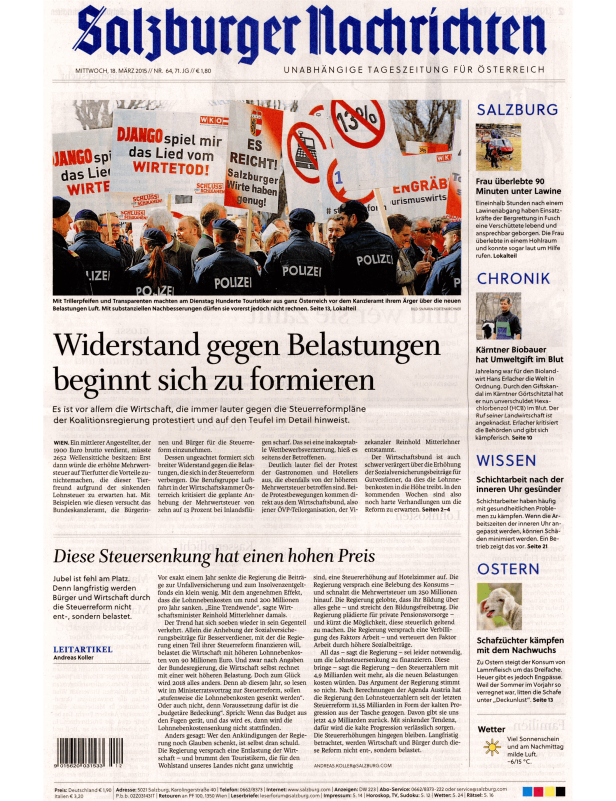 Demonstration von Gastronomen und Hoteliers gegen Steuererhöhungen in Österreich.