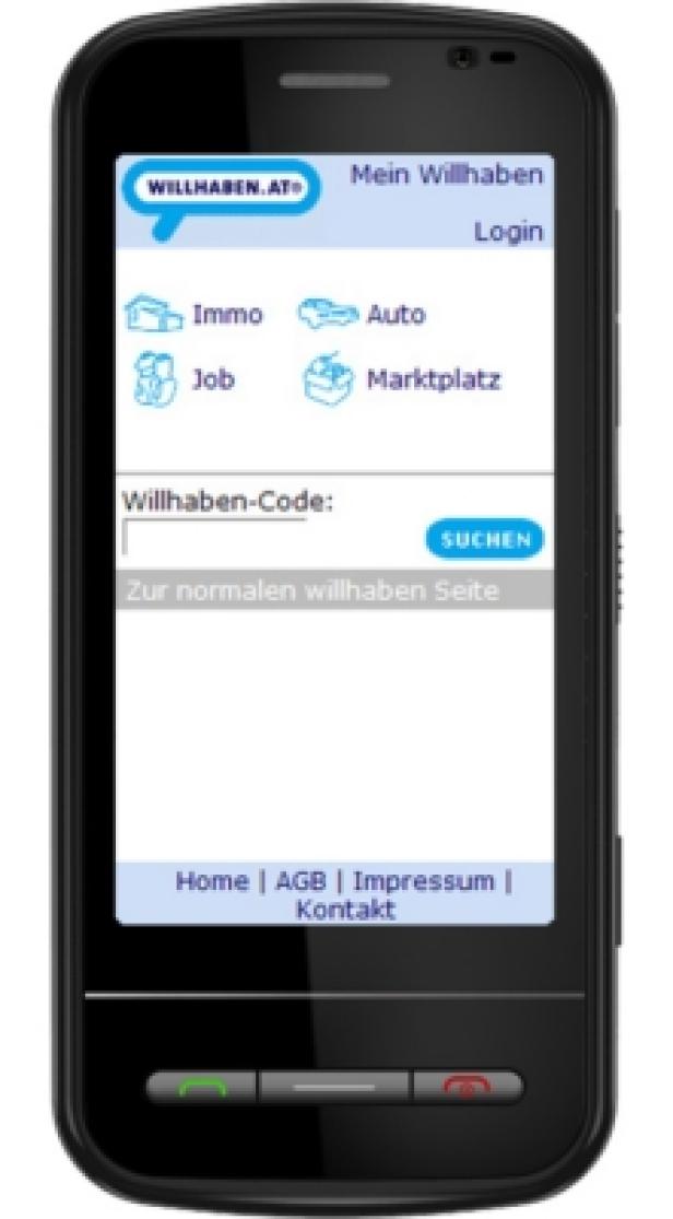 Ein Smartphone zeigt die mobile Webseite von willhaben.at.