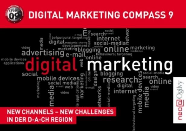 Das Cover des „Digital Marketing Compass 9“ zeigt eine Wortwolke zum Thema digitales Marketing.
