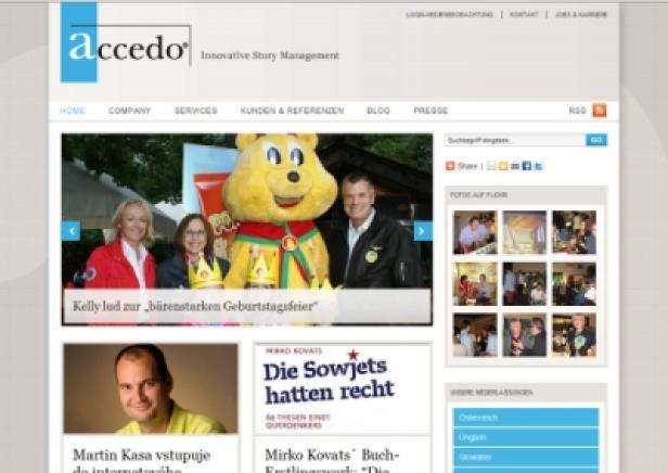 Die Webseite von Accedo mit einem Foto von Kelly bei einer Geburtstagsfeier.