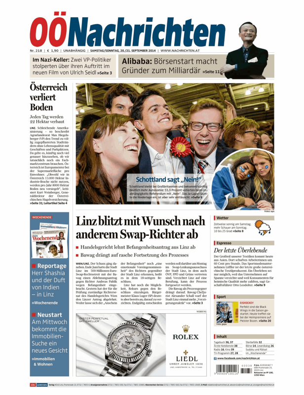 Jubelnde Menschen feiern das Ergebnis des schottischen Unabhängigkeitsreferendums 2014.