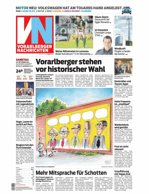 Eine Karikatur zeigt die Spitzenkandidaten zur Landtagswahl in Vorarlberg.