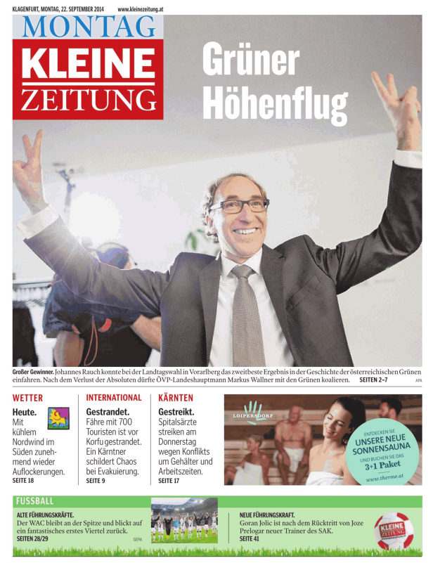 Johannes Rauch, Politiker der Grünen, freut sich über das Wahlergebnis in Vorarlberg.