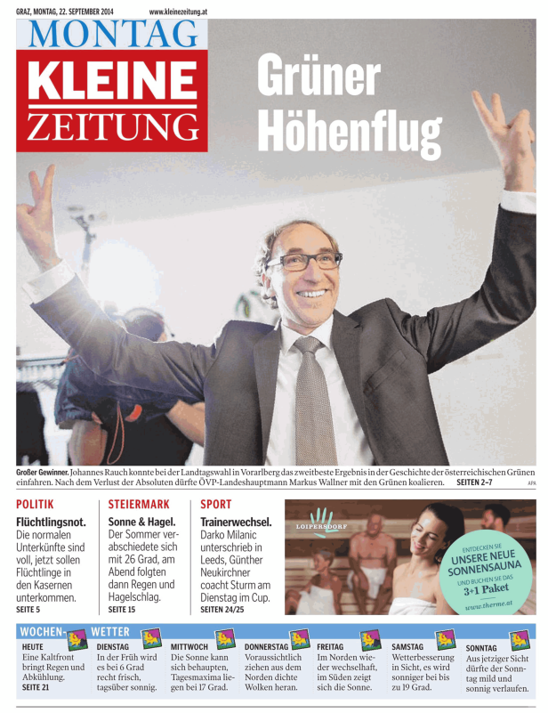 Johannes Rauch jubelt über das Ergebnis der Landtagswahl in Vorarlberg.