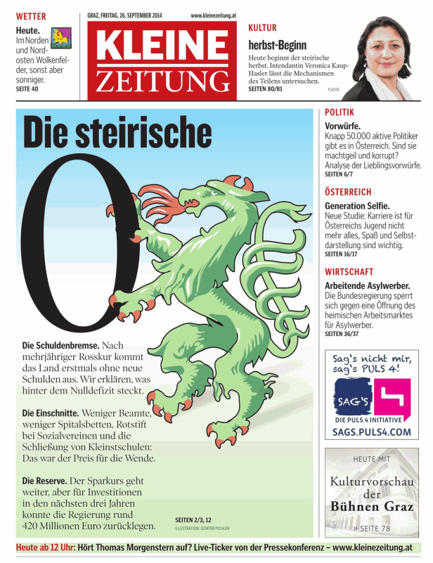 Titelseite der Kleinen Zeitung vom 26. September 2014 mit dem steirischen Panther.