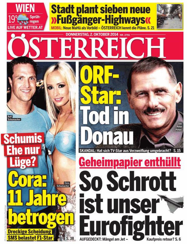 Titelseite der österreichischen Zeitung „Österreich“ vom 2. Oktober 2014.