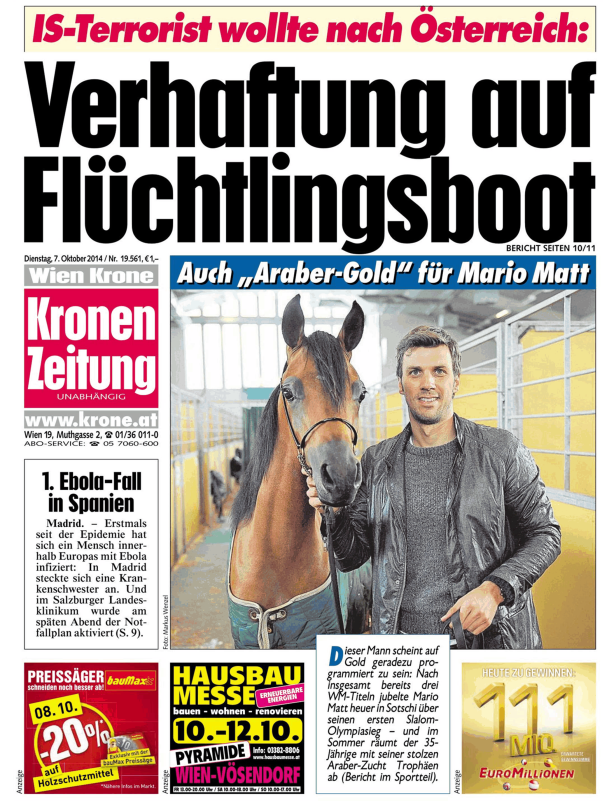 Mario Matt mit einem Araber-Pferd, vermutlich im Zusammenhang mit seiner Pferdezucht.