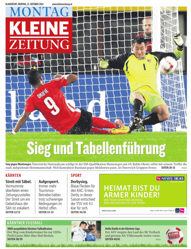 Rubin Okotie erzielt ein Tor für Österreich gegen Montenegro.