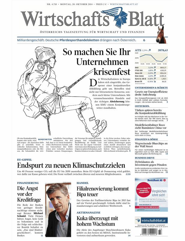 Eine Illustration auf der Titelseite des Wirtschaftsblatt zeigt eine Person beim Abseilen.