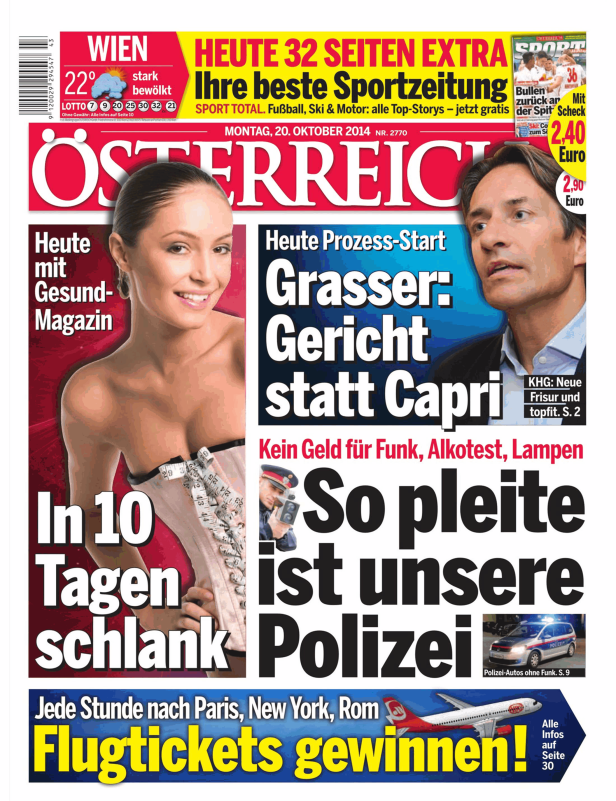Titelseite der Zeitung „Österreich“ vom 20. Oktober 2014.